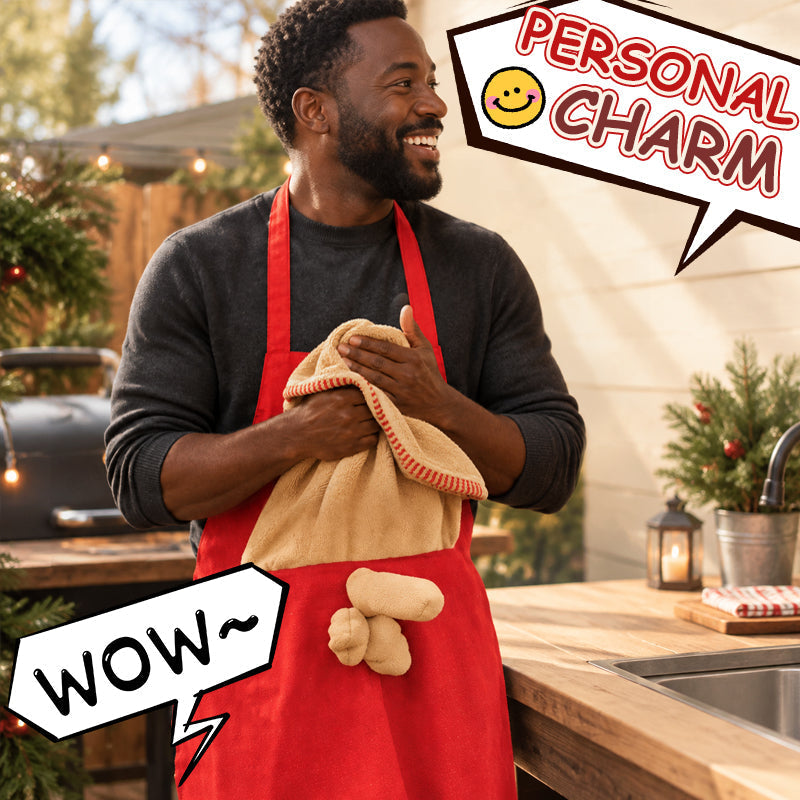 🎅 Kerstmis BBQ-schort – Grappig feestelijk grillmaster-schort met handdoek