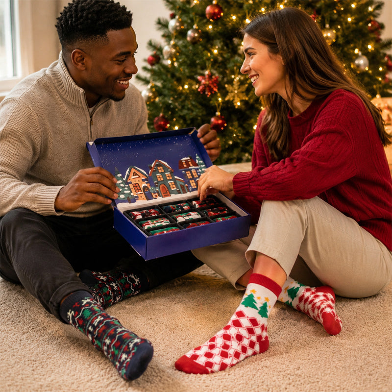🎄 Kerst‑adventskalender sokken cadeaubox | 24‑vakjes feestelijke sokken adventskalender