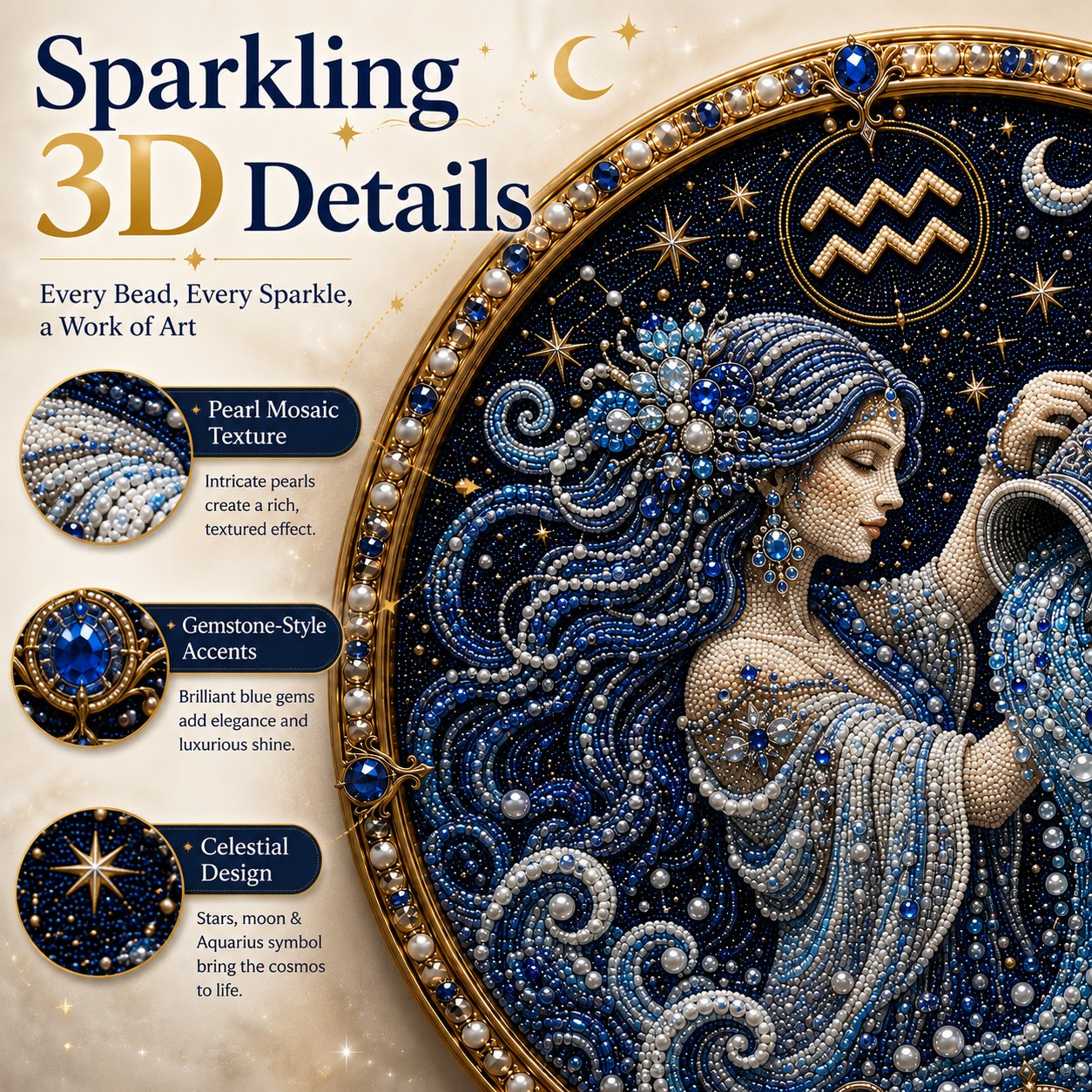 🌙 Magie Aan Je Muur! Luxe 3D Zodiak Parel Kunst Voor Een Sfeervol Huis 🔮