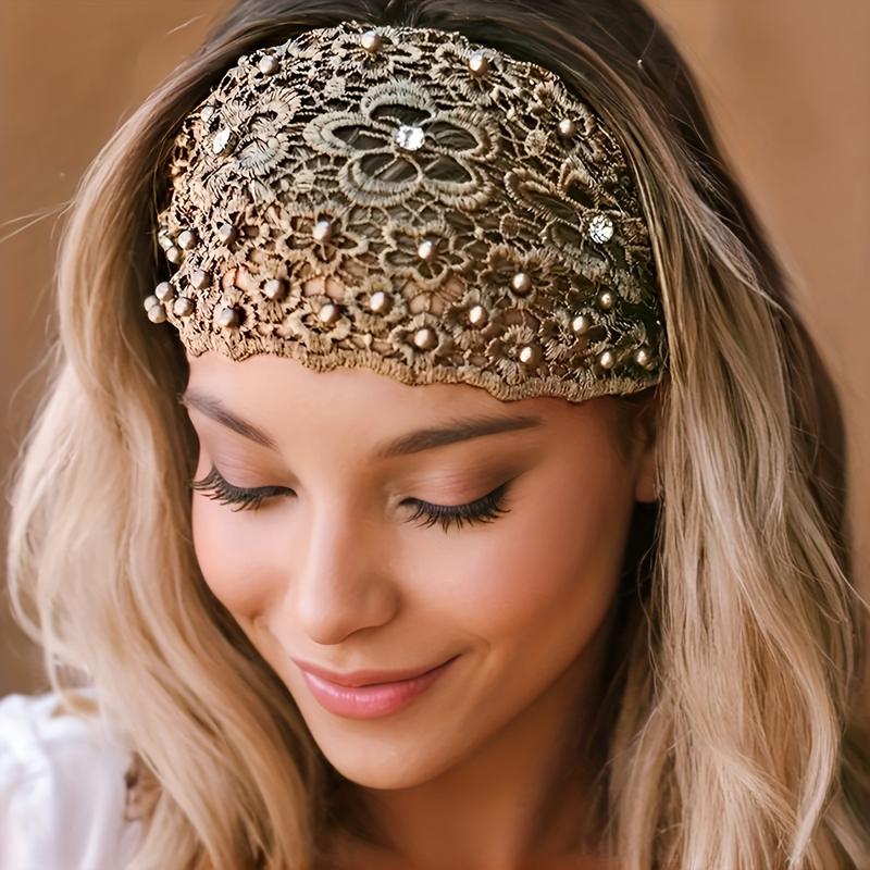 🔥Aanbieding 2026 -- ✨Brede haarband voor dames met 3D-bloemen en kralen | ❤️Bedekt grijs haar & ✨Houdt ongewenst haar netjes op zijn plaats