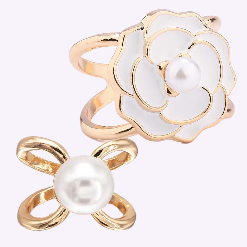 ❤️ ✨Koop 1 en krijg 1 gratis🔥Elegante dames sjaal met parel- en bloemenmotief en ringcli