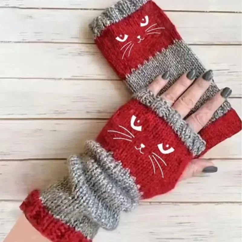❄️Gebreide vingerloze handschoenen voor dames met schattige kat – Comfortabele, stijlvolle en praktische handwarmers voor de winter 🐾