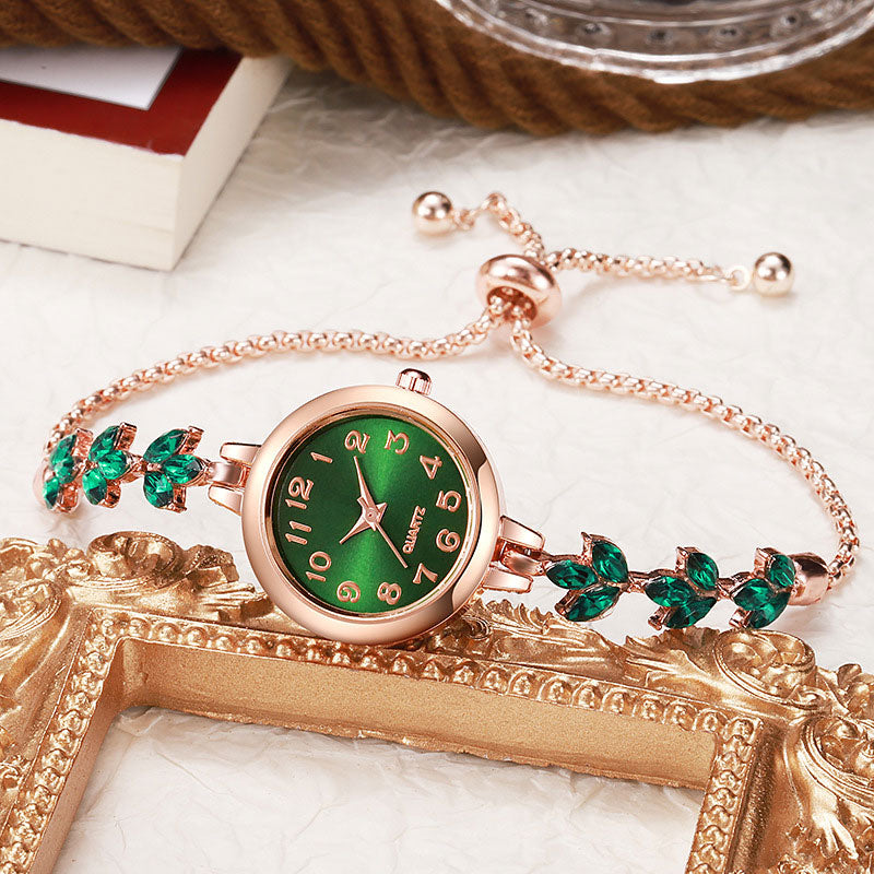 🎁 Laatste dag 49% korting | 💎⌚ Horloge met uittrekbare armband in blad- en diamantstijl