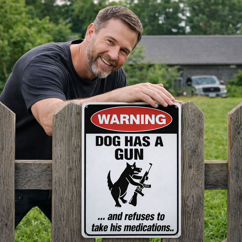 Humoristisch waarschuwingsbord met de tekst "Waakhond" 🐶 — Geef je buren iets om over te prate