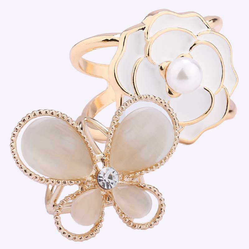 ❤️ ✨Koop 1 en krijg 1 gratis🔥Elegante dames sjaal met parel- en bloemenmotief en ringcli