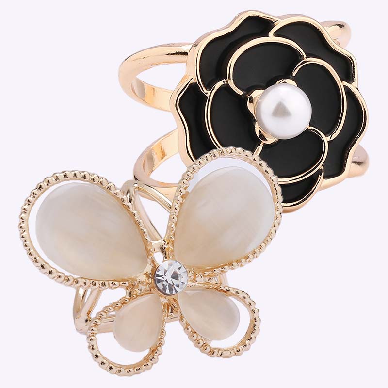 ❤️ ✨Koop 1 en krijg 1 gratis🔥Elegante dames sjaal met parel- en bloemenmotief en ringcli