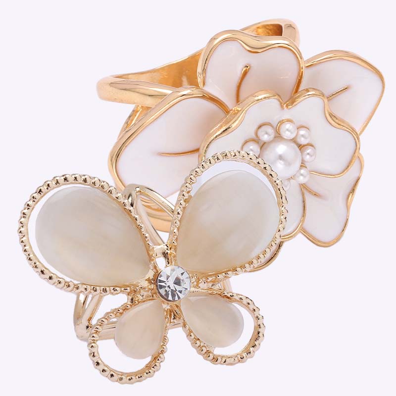 ❤️ ✨Koop 1 en krijg 1 gratis🔥Elegante dames sjaal met parel- en bloemenmotief en ringcli