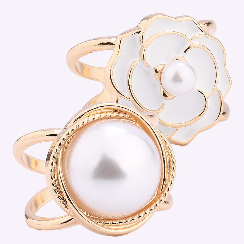 ❤️ ✨Koop 1 en krijg 1 gratis🔥Elegante dames sjaal met parel- en bloemenmotief en ringcli