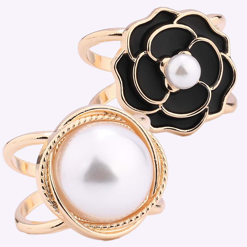 ❤️ ✨Koop 1 en krijg 1 gratis🔥Elegante dames sjaal met parel- en bloemenmotief en ringcli