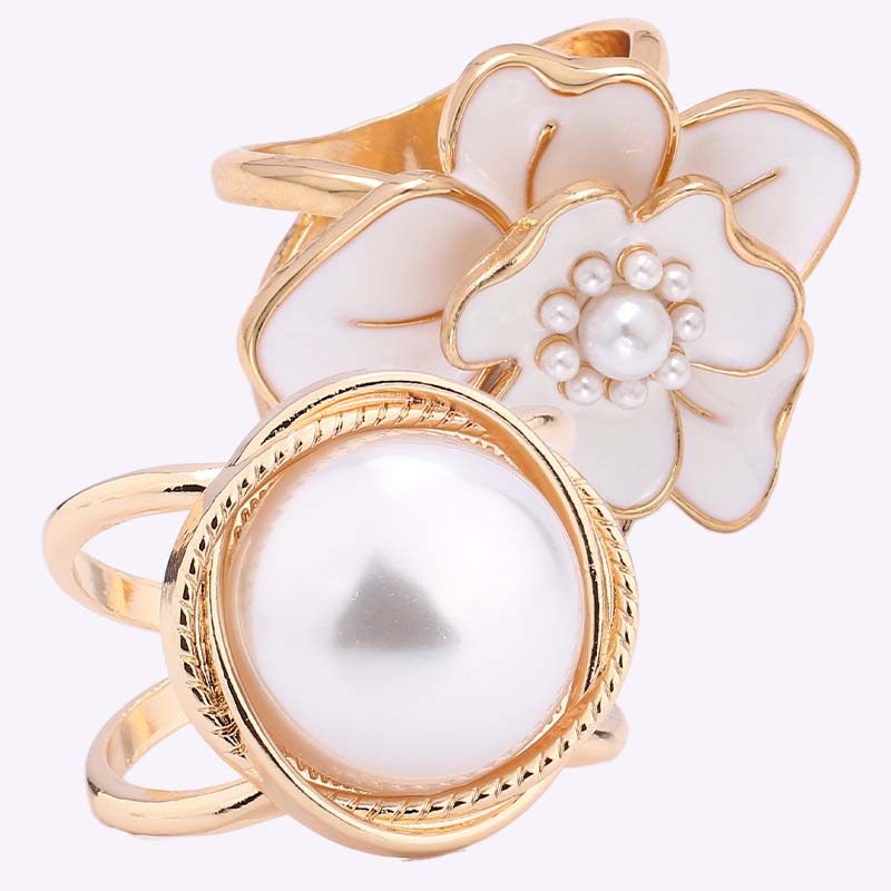 ❤️ ✨Koop 1 en krijg 1 gratis🔥Elegante dames sjaal met parel- en bloemenmotief en ringcli
