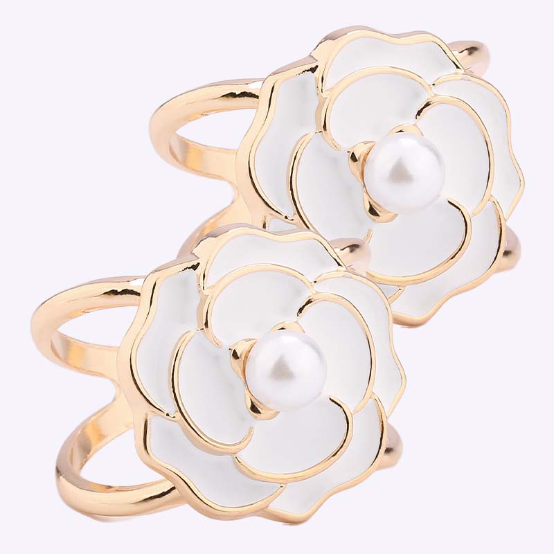 ❤️ ✨Koop 1 en krijg 1 gratis🔥Elegante dames sjaal met parel- en bloemenmotief en ringcli