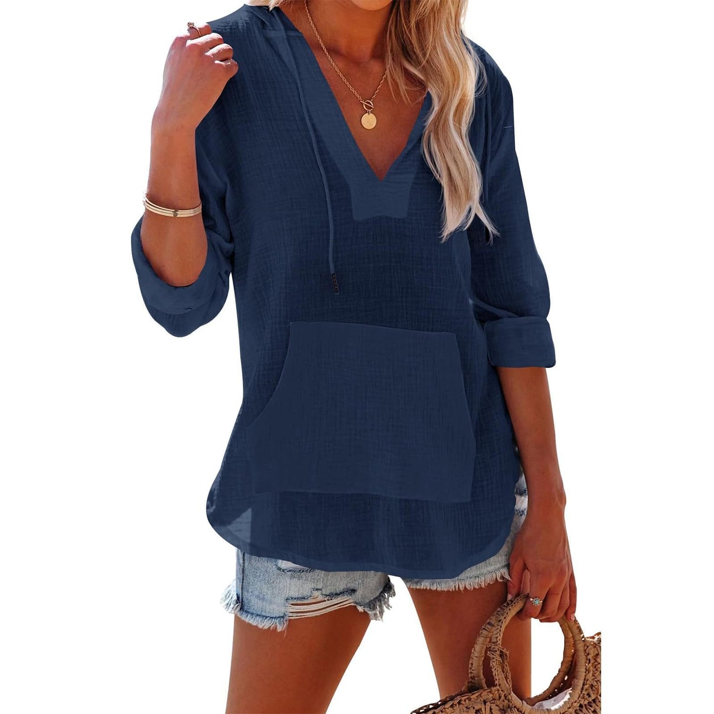 🏖️ Tijdelijke korting 50% | Oversized strandoverhemd voor dames, V-hals met zakken