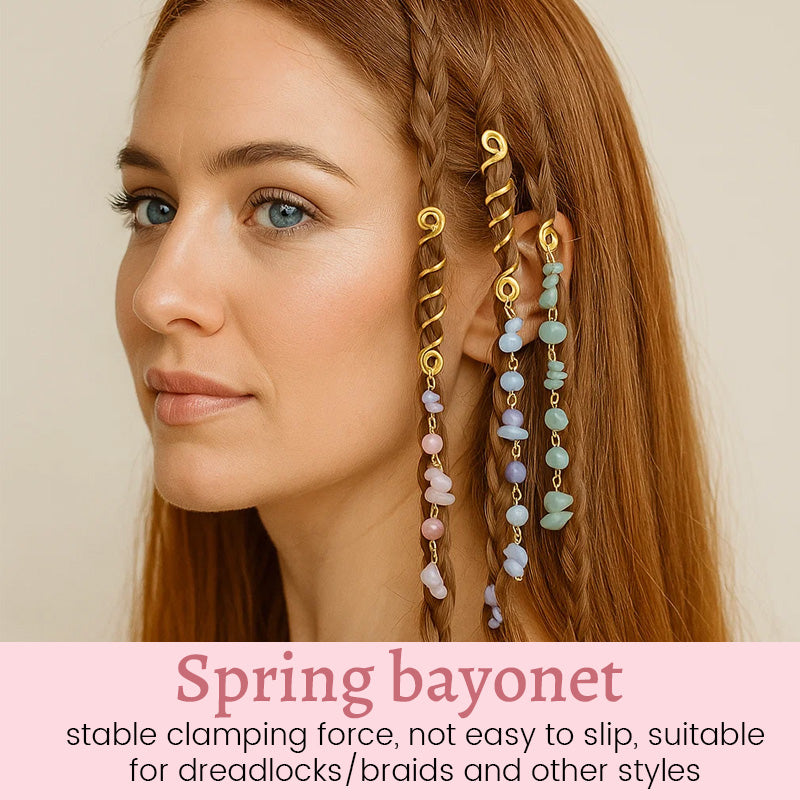 ✨💎 Natuursteen Spiraal Haaraccessoires – Sieraad voor Vlechten & Dreads