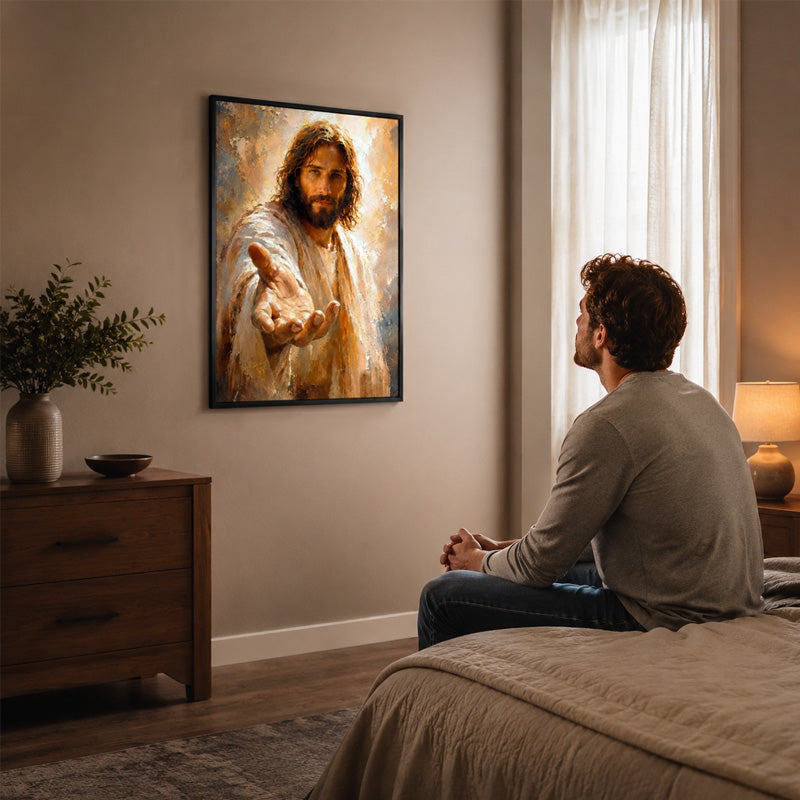 🙏🕯️ Walk With Me — Wandkunst van Jezus voor het gelovige hart
