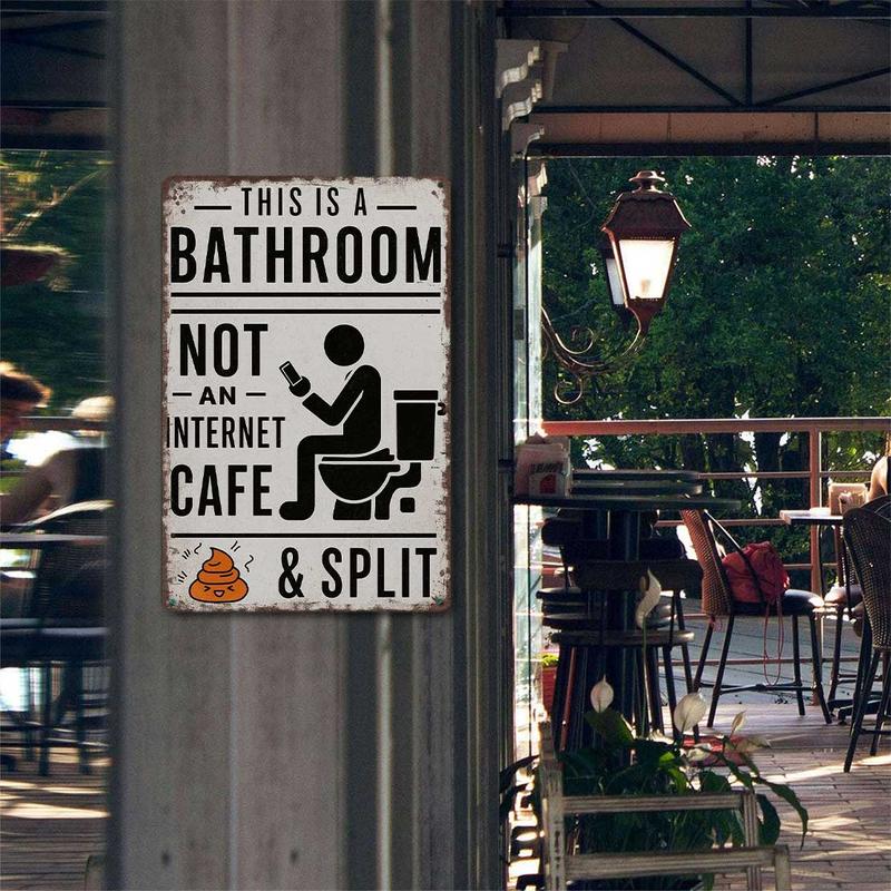"Dit is een toilet, geen internetcafé" – Grappig vintage metalen wandbord