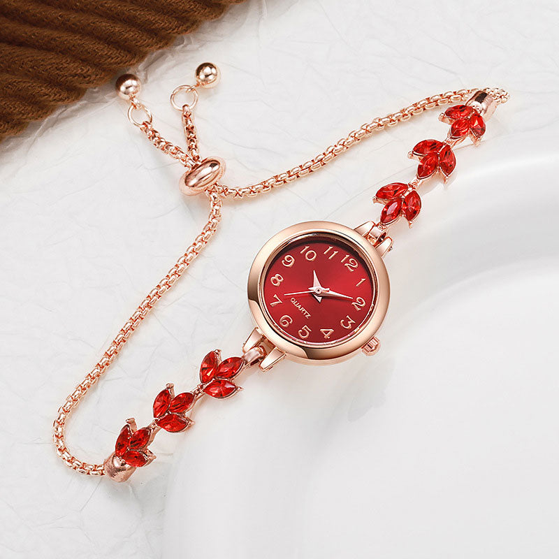 🎁 Laatste dag 49% korting | 💎⌚ Horloge met uittrekbare armband in blad- en diamantstijl