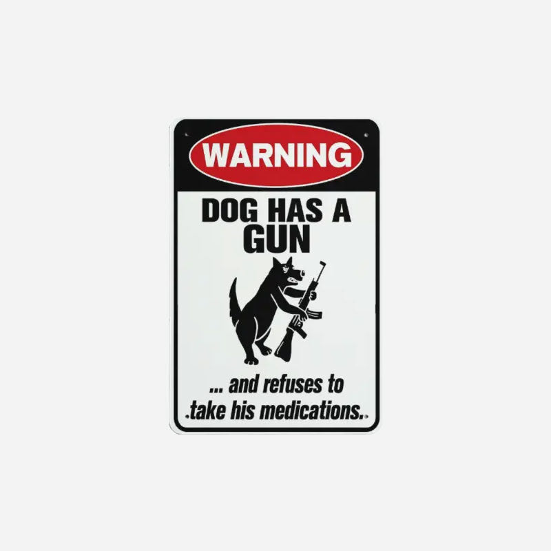 Humoristisch waarschuwingsbord met de tekst "Waakhond" 🐶 — Geef je buren iets om over te prate