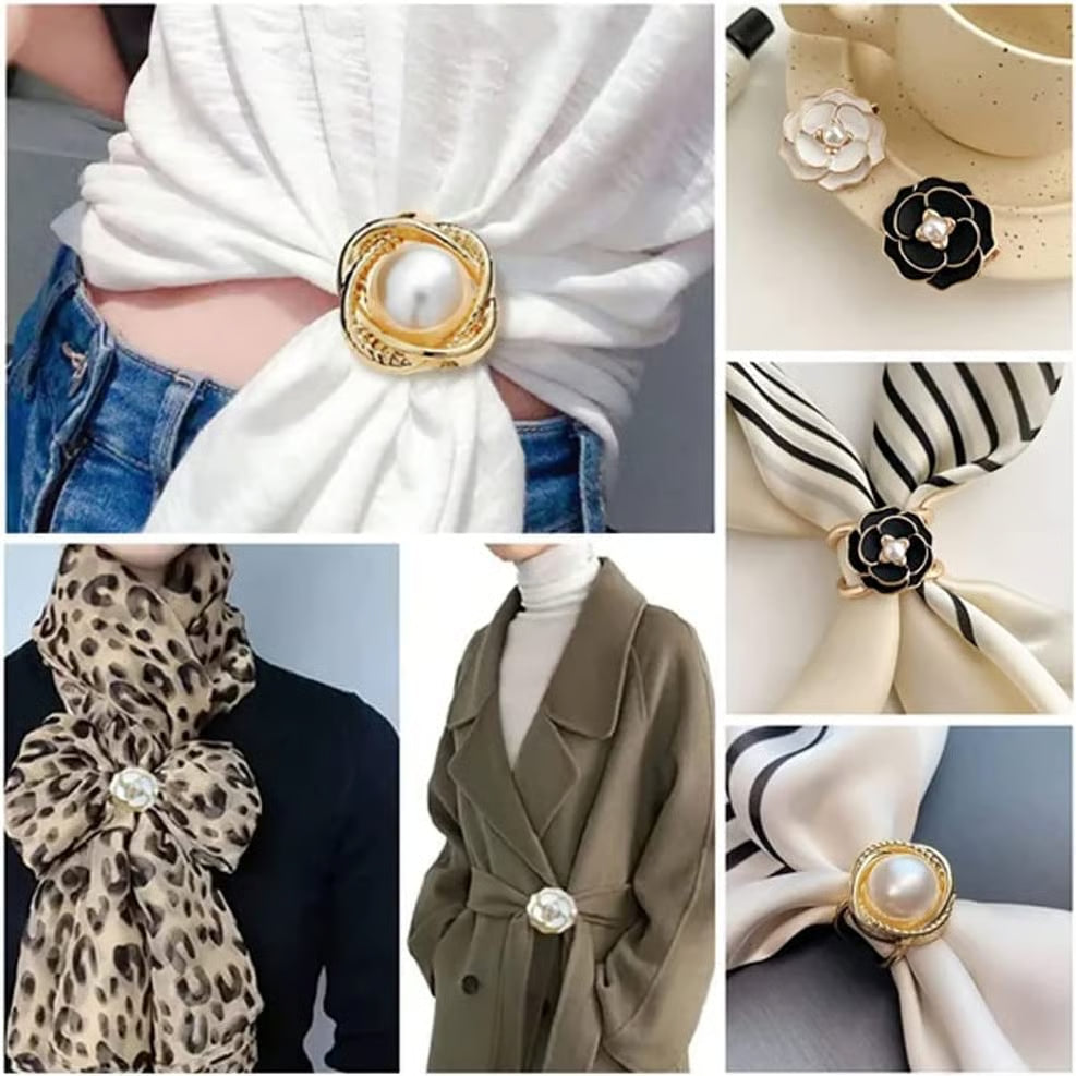 ❤️ ✨Koop 1 en krijg 1 gratis🔥Elegante dames sjaal met parel- en bloemenmotief en ringcli