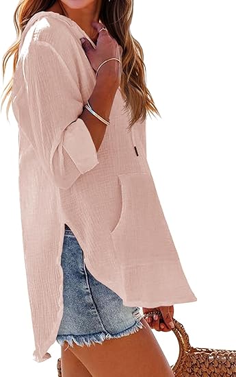 🏖️ Tijdelijke korting 50% | Oversized strandoverhemd voor dames, V-hals met zakken