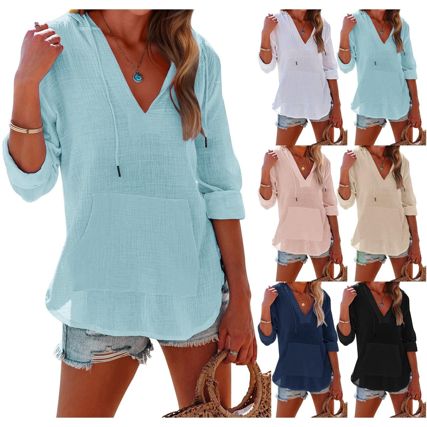 🏖️ Tijdelijke korting 50% | Oversized strandoverhemd voor dames, V-hals met zakken
