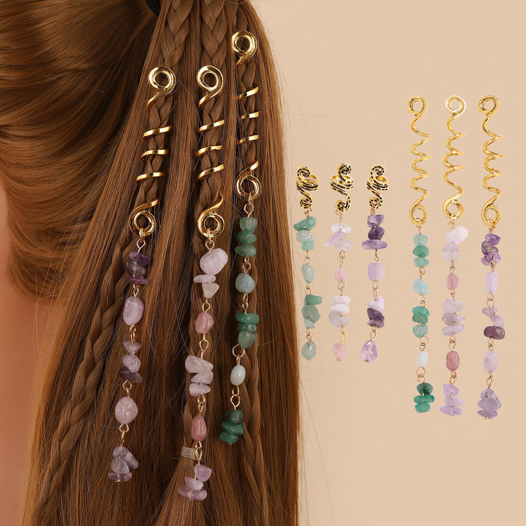 ✨💎 Natuursteen Spiraal Haaraccessoires – Sieraad voor Vlechten & Dreads