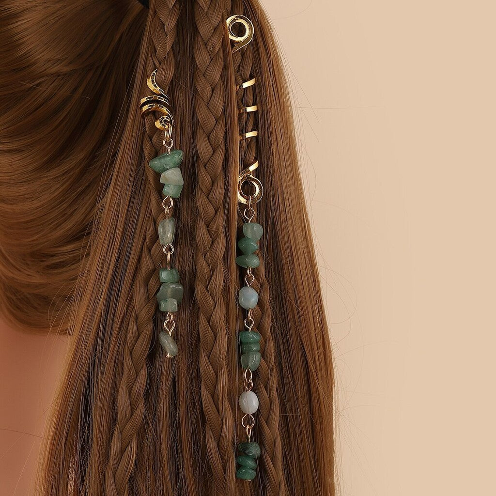 ✨💎 Natuursteen Spiraal Haaraccessoires – Sieraad voor Vlechten & Dreads