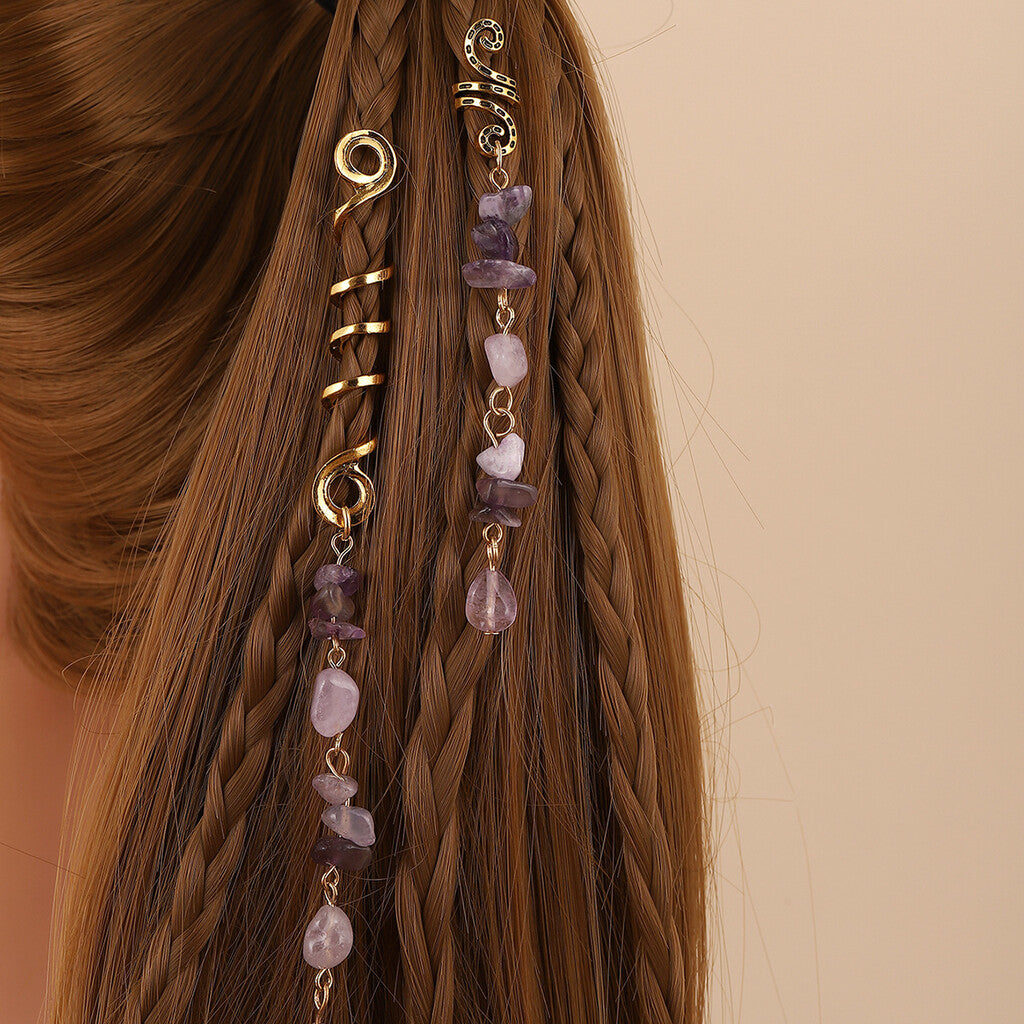 ✨💎 Natuursteen Spiraal Haaraccessoires – Sieraad voor Vlechten & Dreads