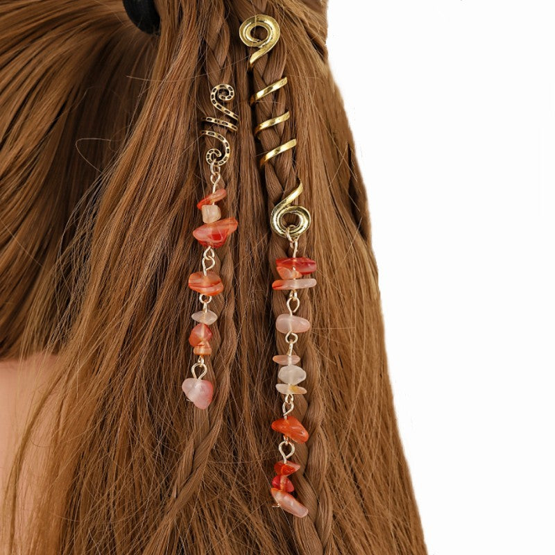 ✨💎 Natuursteen Spiraal Haaraccessoires – Sieraad voor Vlechten & Dreads