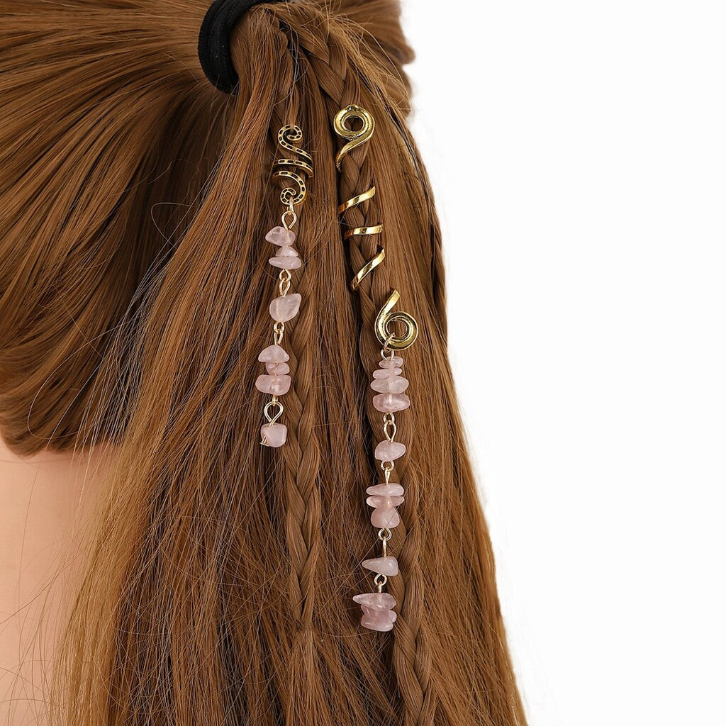 ✨💎 Natuursteen Spiraal Haaraccessoires – Sieraad voor Vlechten & Dreads