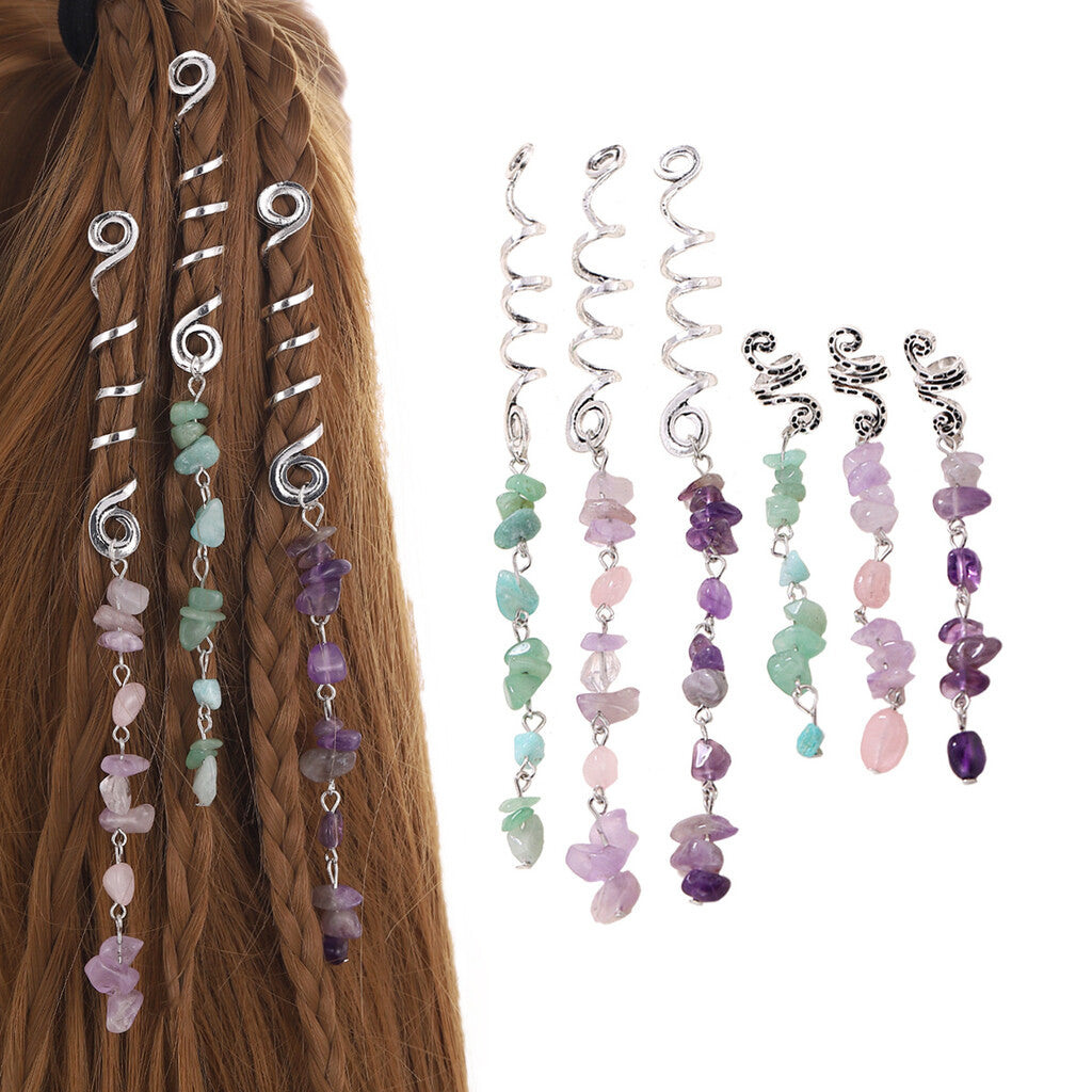 ✨💎 Natuursteen Spiraal Haaraccessoires – Sieraad voor Vlechten & Dreads
