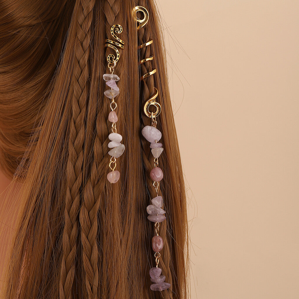 ✨💎 Natuursteen Spiraal Haaraccessoires – Sieraad voor Vlechten & Dreads