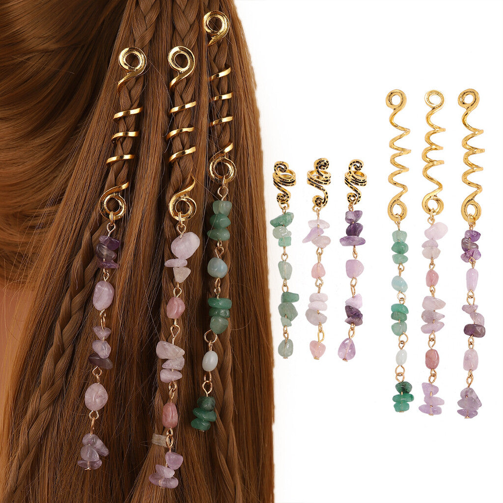 ✨💎 Natuursteen Spiraal Haaraccessoires – Sieraad voor Vlechten & Dreads