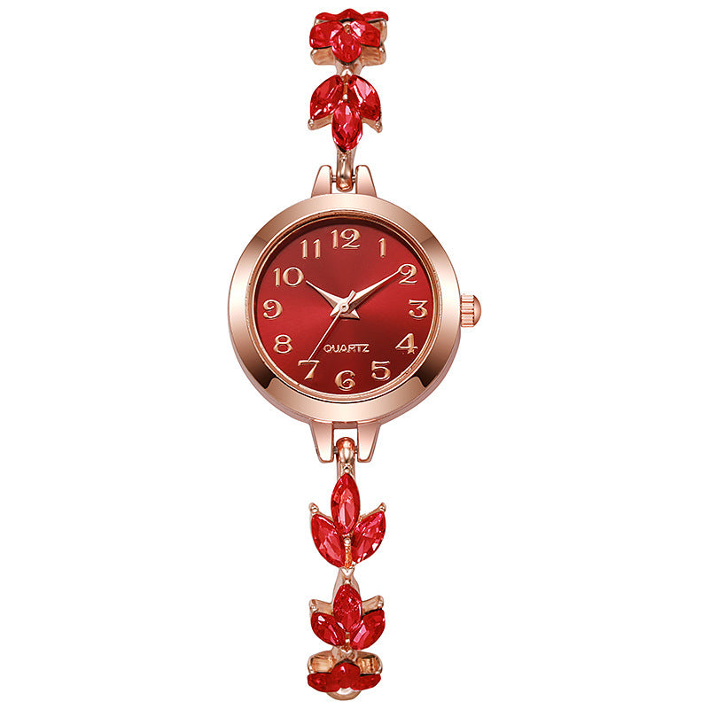 🎁 Laatste dag 49% korting | 💎⌚ Horloge met uittrekbare armband in blad- en diamantstijl