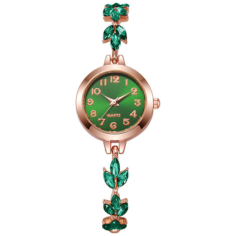 🎁 Laatste dag 49% korting | 💎⌚ Horloge met uittrekbare armband in blad- en diamantstijl