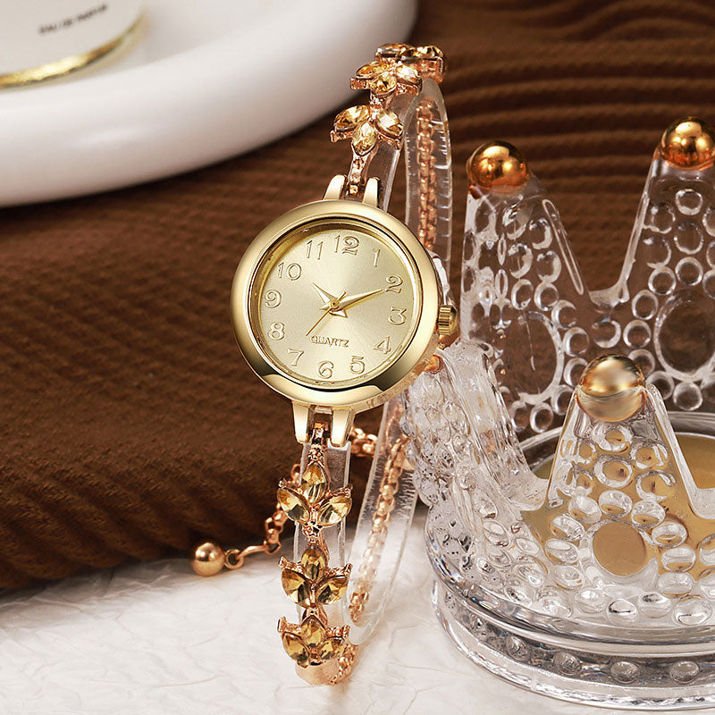 🎁 Laatste dag 49% korting | 💎⌚ Horloge met uittrekbare armband in blad- en diamantstijl