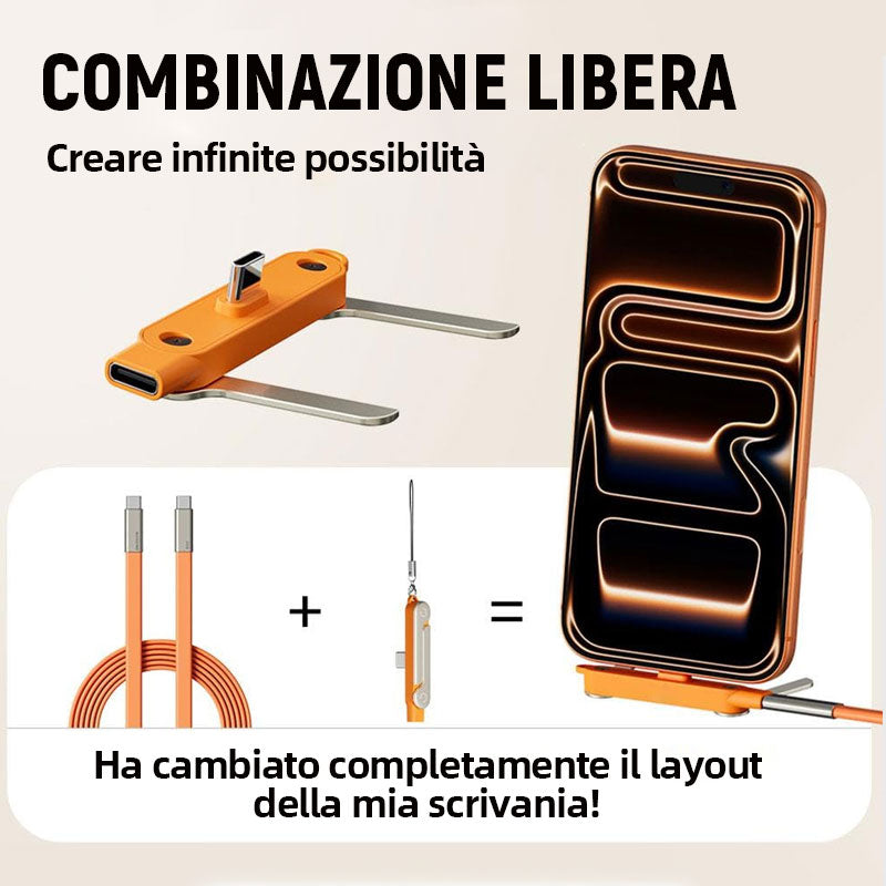 💎240W snellader met 360° draaibare telefoonstandaard – USB-C-compatibel, compact en draagbaar, multifunctioneel 🔌