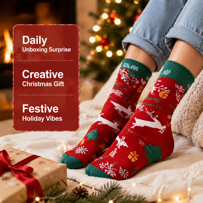 🎄 Kerst‑adventskalender sokken cadeaubox | 24‑vakjes feestelijke sokken adventskalender