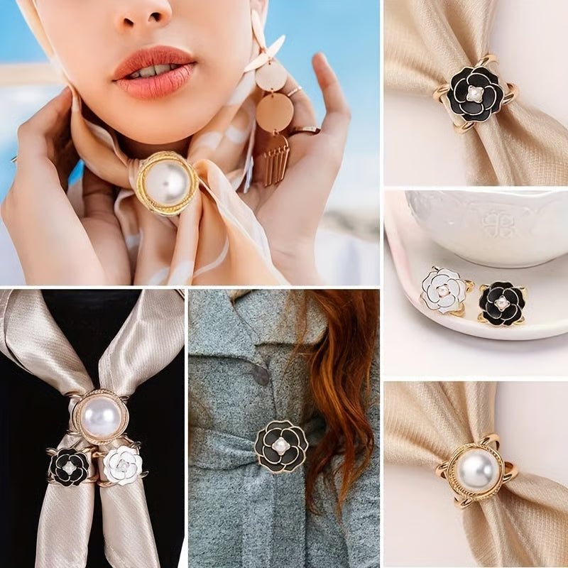 ❤️ ✨Koop 1 en krijg 1 gratis🔥Elegante dames sjaal met parel- en bloemenmotief en ringcli