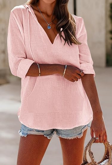 🏖️ Tijdelijke korting 50% | Oversized strandoverhemd voor dames, V-hals met zakken