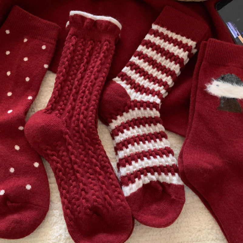 🔥 Populair 🔥 |Comfortabele bordeauxrode katoenen sokken🧦❤️