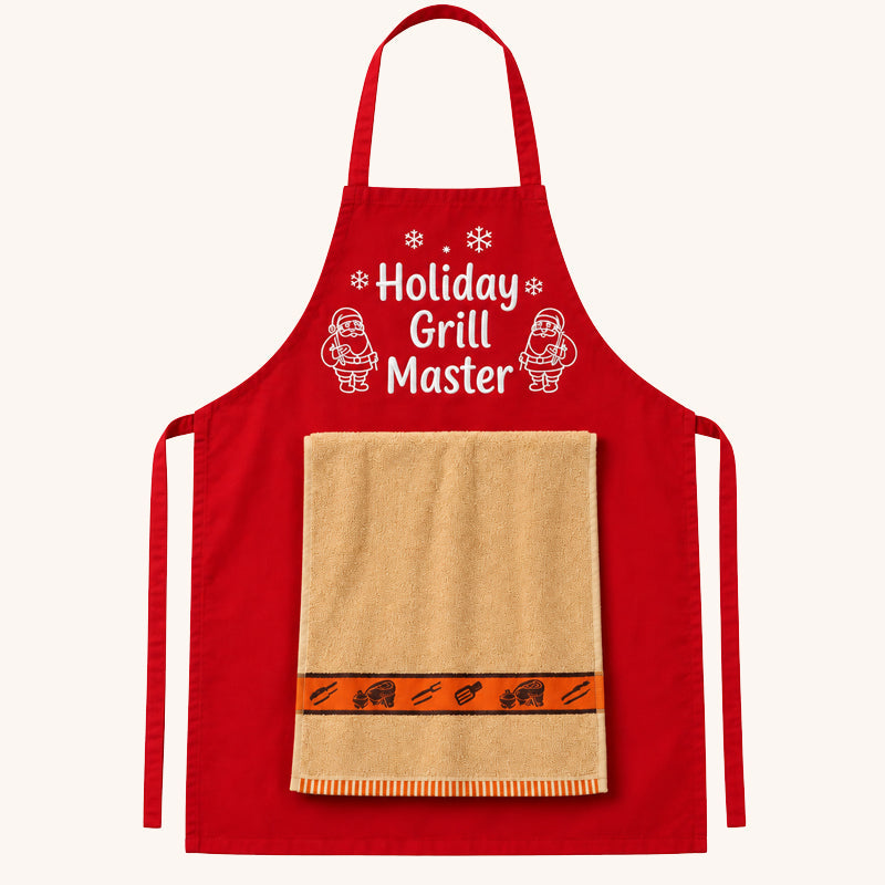 🎅 Kerstmis BBQ-schort – Grappig feestelijk grillmaster-schort met handdoek