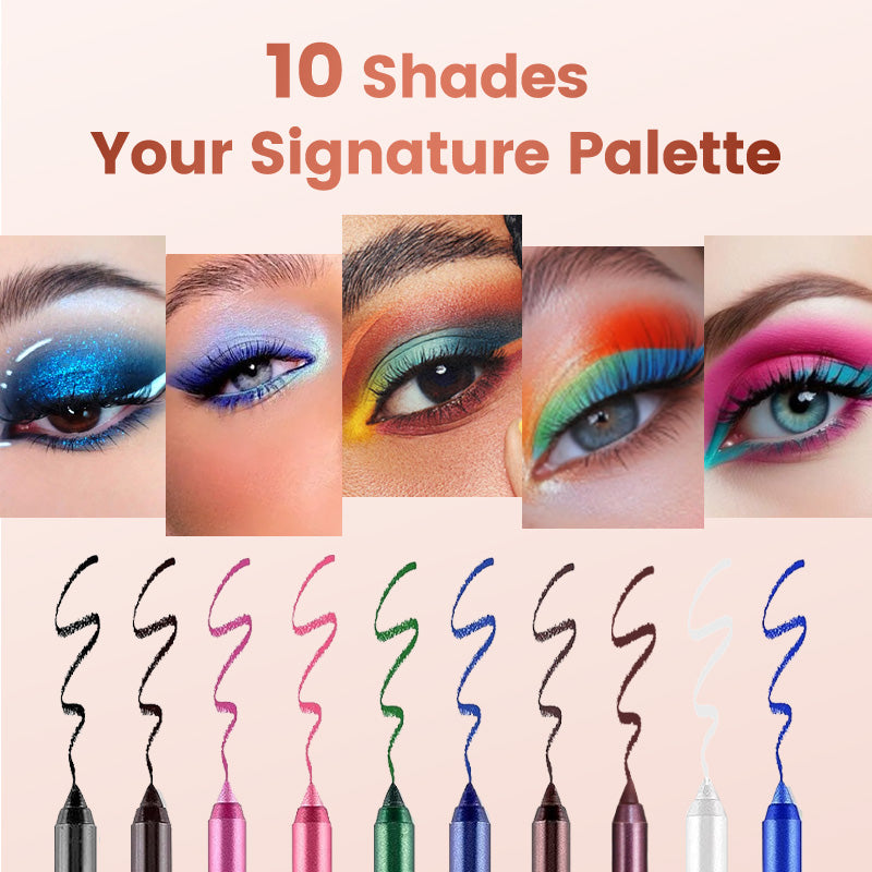 💧 14-delige waterproof gekleurde gel eyeliner potlood – metallic & shimmer afwerkingen, smudge-proof (Kleur van puntenslijper is willekeurig)