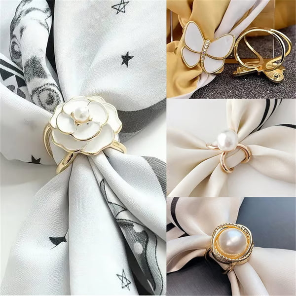 ❤️ ✨Koop 1 en krijg 1 gratis🔥Elegante dames sjaal met parel- en bloemenmotief en ringcli