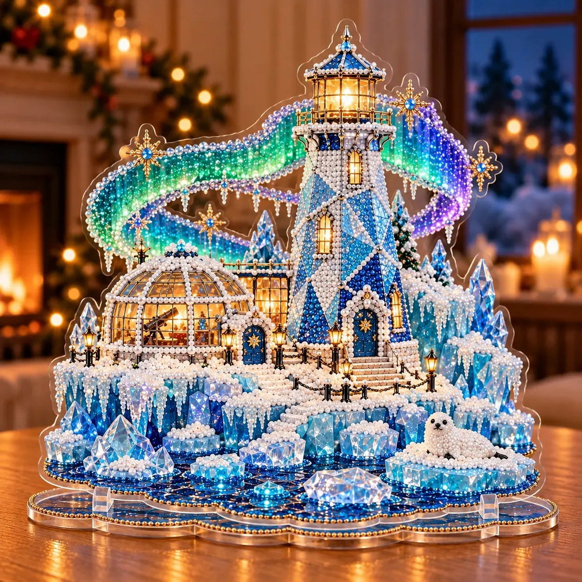 ✨ Premium Parel Kerstvuurtoren Diamond Painting-kunstset | Luxe, fluweelzacht canvas met krasbestendige, kleurvaste parelkralen – DIY-kerstdecoratie 🎅⛄️❄️