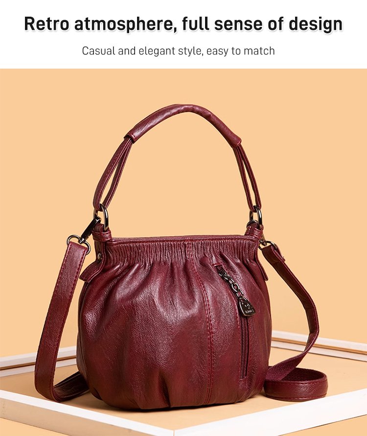 ⏳Tijdelijke aanbieding⏰ Geplooide leren bucket bag – Zacht materiaal, verstelbare schouderband en chique casual stijl ✨
