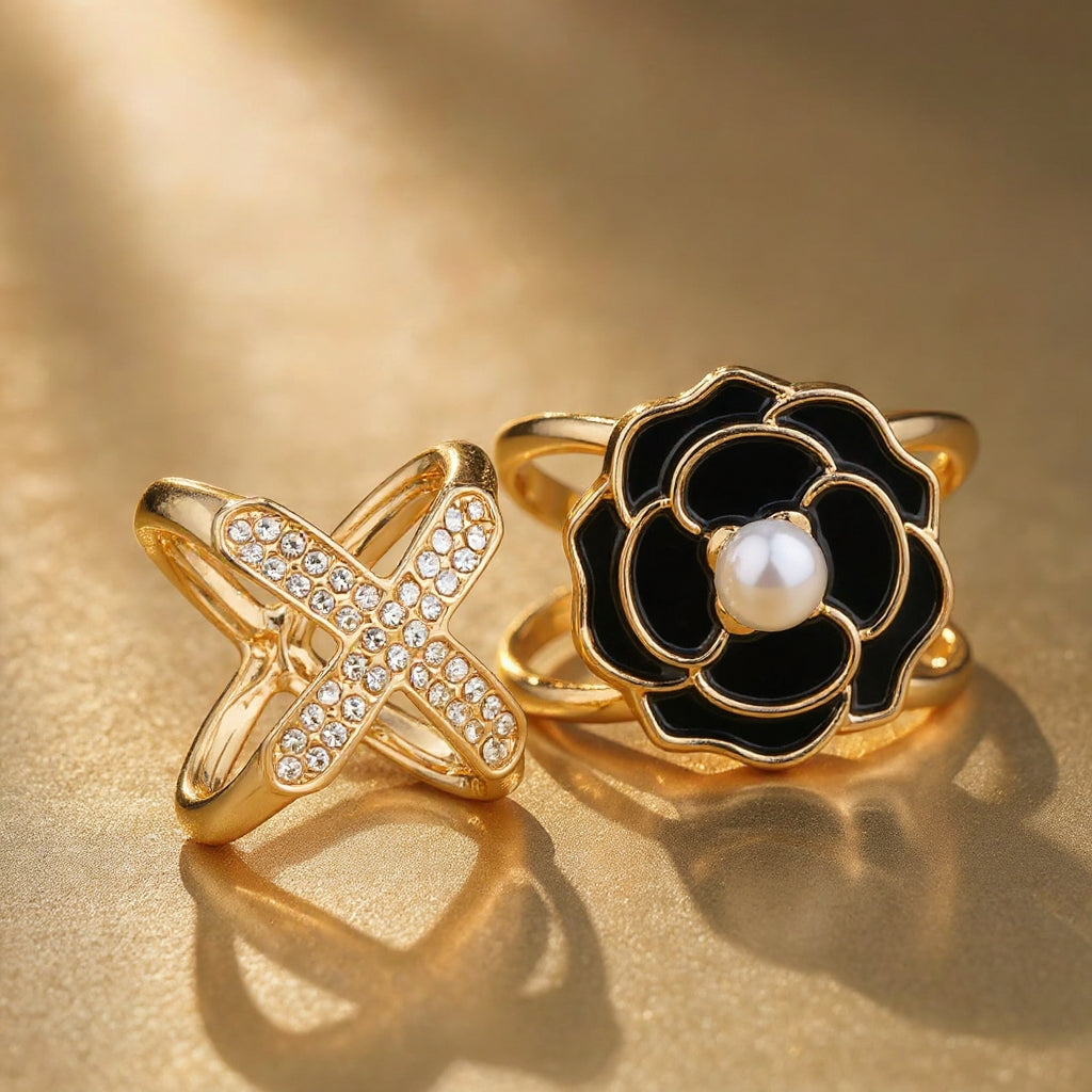 ❤️ ✨Koop 1 en krijg 1 gratis🔥Elegante dames sjaal met parel- en bloemenmotief en ringcli