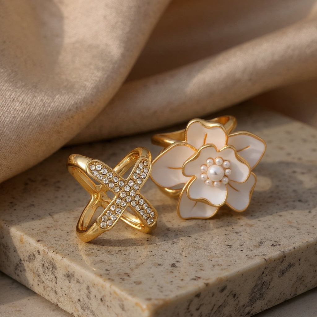 ❤️ ✨Koop 1 en krijg 1 gratis🔥Elegante dames sjaal met parel- en bloemenmotief en ringcli