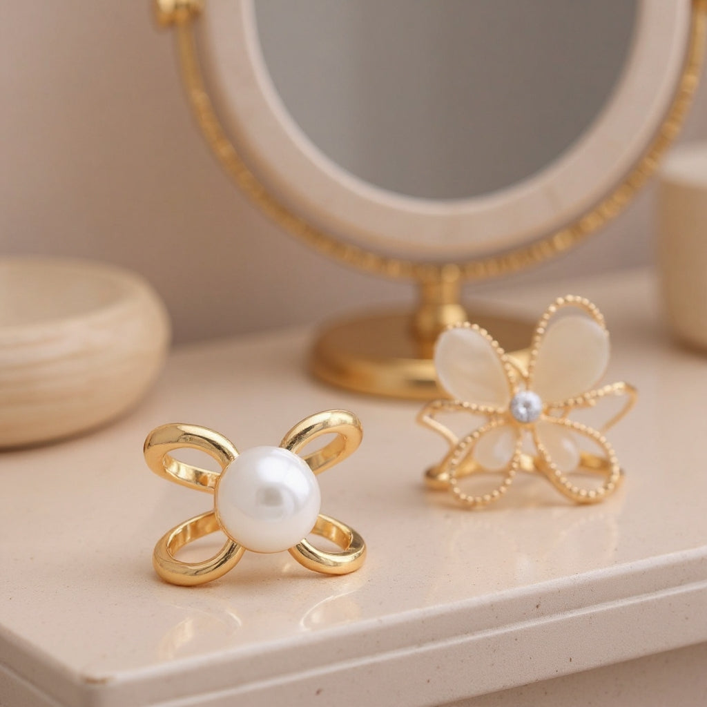 ❤️ ✨Koop 1 en krijg 1 gratis🔥Elegante dames sjaal met parel- en bloemenmotief en ringcli