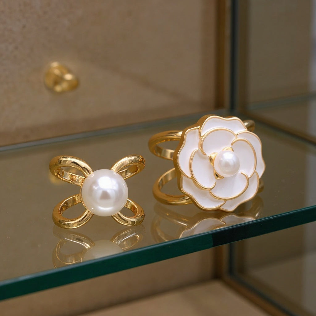 ❤️ ✨Koop 1 en krijg 1 gratis🔥Elegante dames sjaal met parel- en bloemenmotief en ringcli