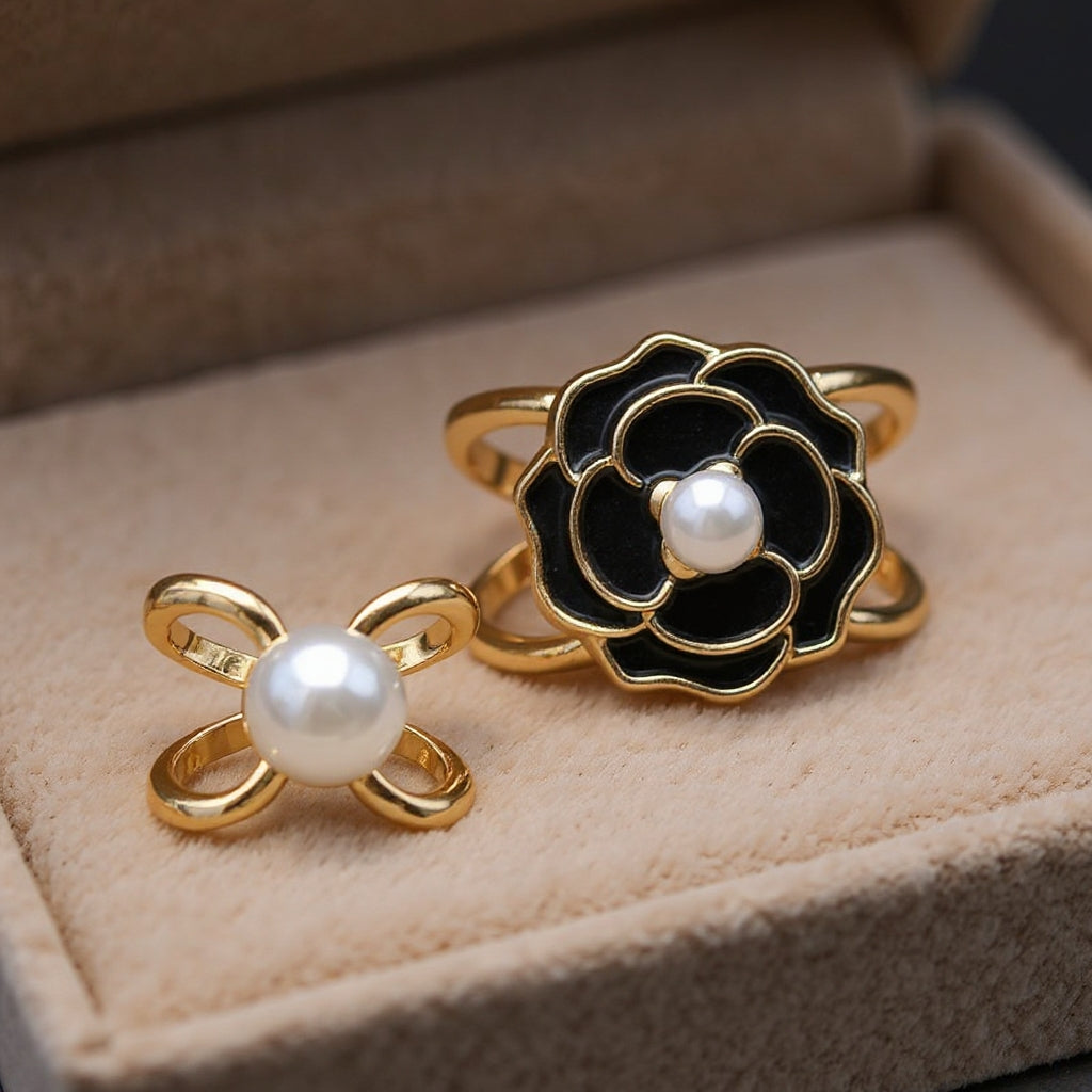 ❤️ ✨Koop 1 en krijg 1 gratis🔥Elegante dames sjaal met parel- en bloemenmotief en ringcli